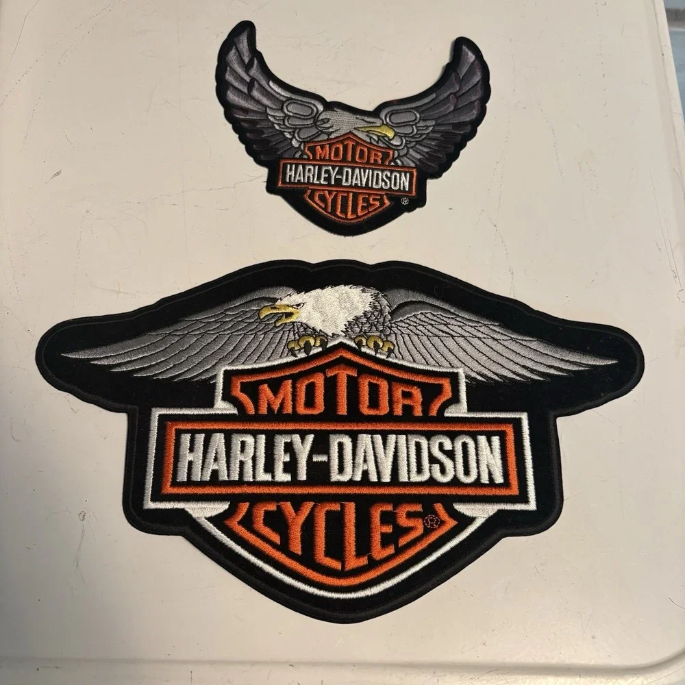 PAIR Harley Davidson MOTOR CYCLES Large PatchES BRAND NEW Eagles Black